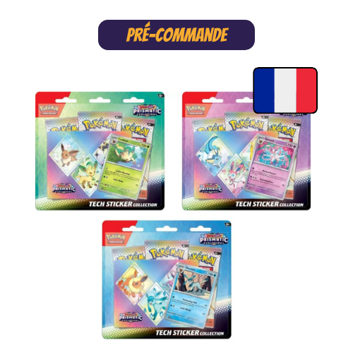 Lot de 3 Tripack Autocollant Réajustable Pokémon - EV8.5 Évolutions Prismatiques - FR (1 Art de chaque, 1 Givrali, 1 Nymphali, 1 Phyllali)